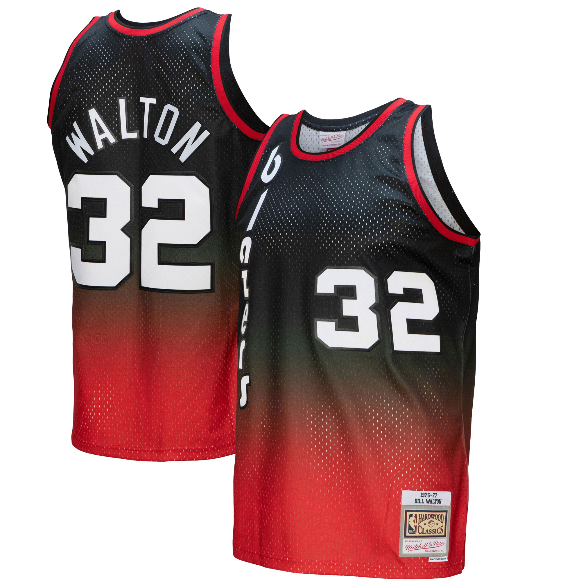 Men's Mitchell \u0026 Ness Bill Walton Red/Black Portland Trail Blazers 1976/77 Hardwood Classics Fadeaway Swingman Player